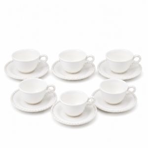 Bavary Collection Pearl Koffiekopjes 12-delig – 200 ml – Porselein met Schotels – Wit