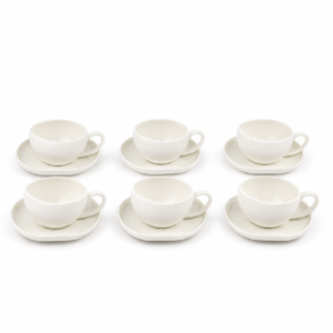 Bavary Collection Capital Koffiekopjes 12-delig – 200 ml – Porselein met Schotels – Ovale Handgreep